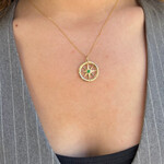 14K Yellow Gold Emerald Compass Rose Pendant