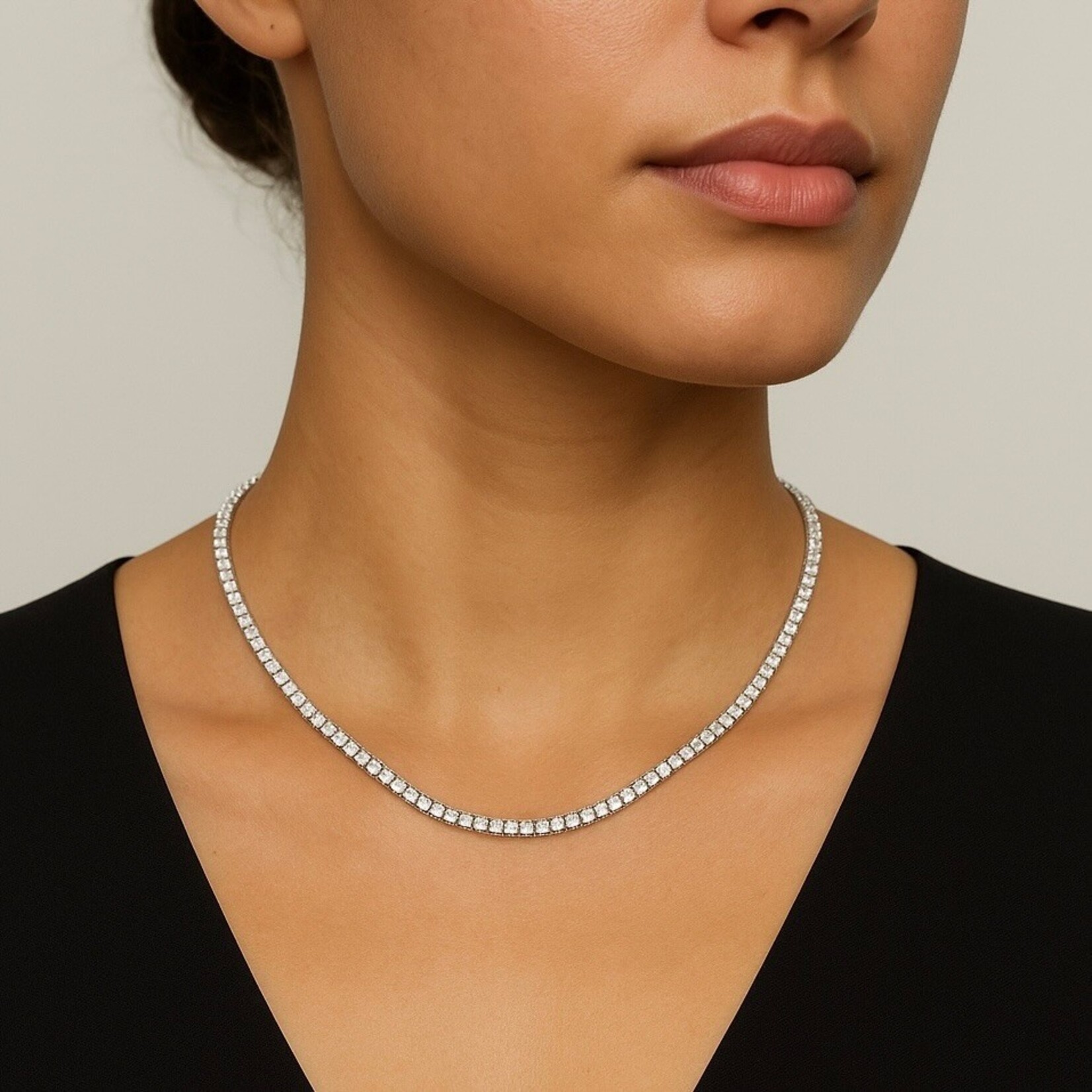 14K White Gold 7 1/3 Carat Lab Diamond Tennis Necklace