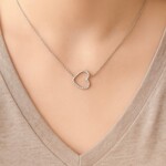 Sterling Silver Sideways Diamond Heart Necklace