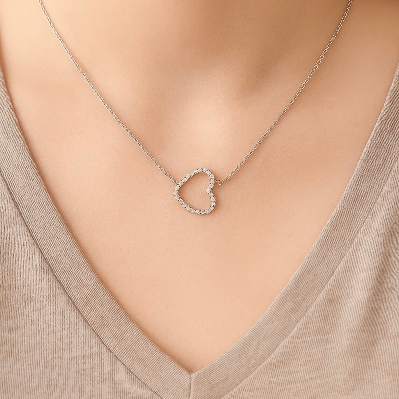 Sterling Silver Sideways Diamond Heart Necklace