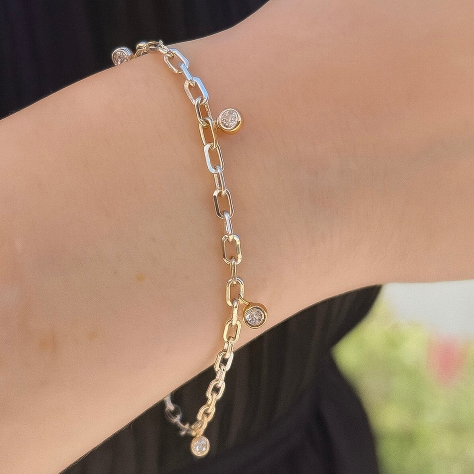 Sterling Silver 14K Yellow Gold  Lab Diamond Charm Bracelet