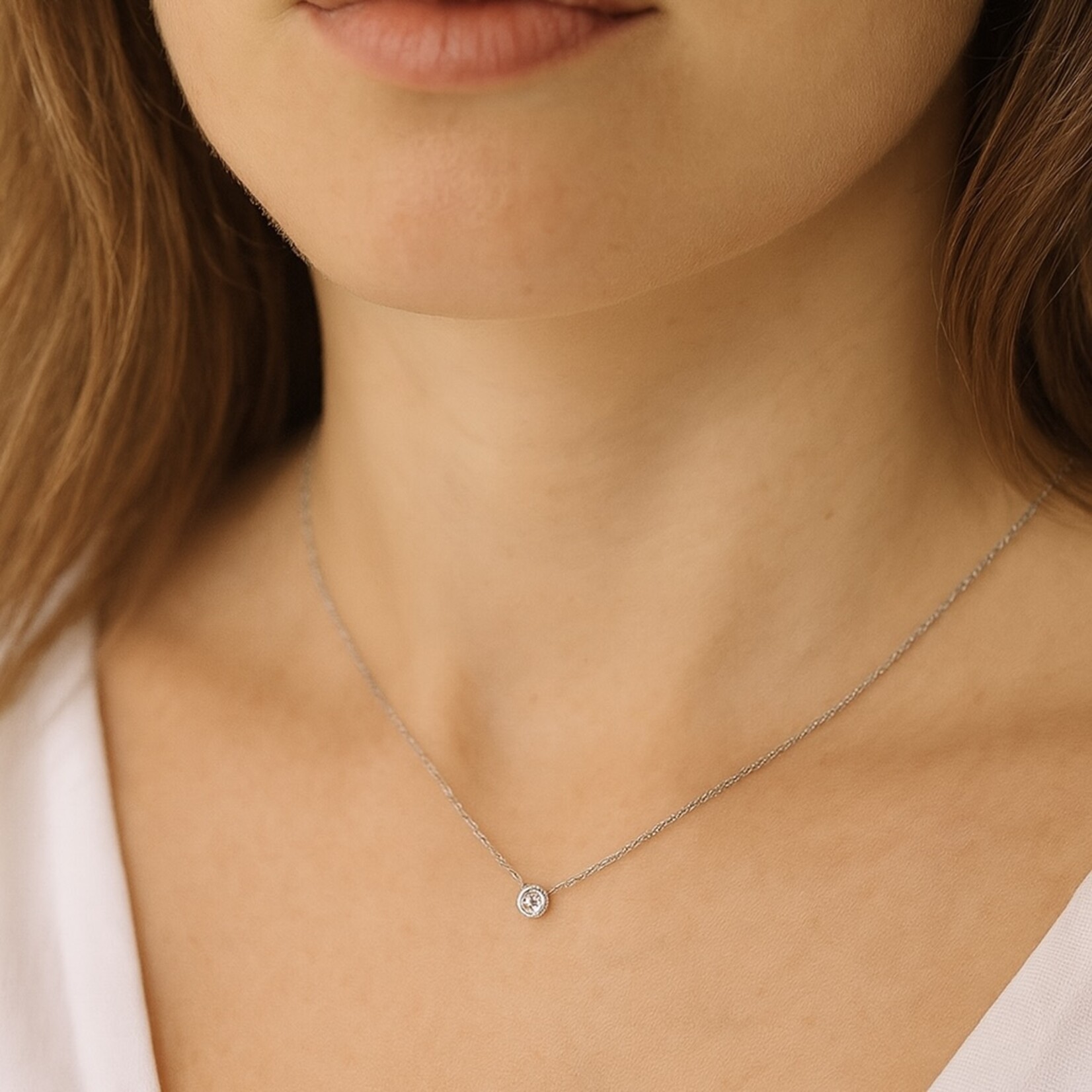 Sterling Silver Diamond Bezel Necklace
