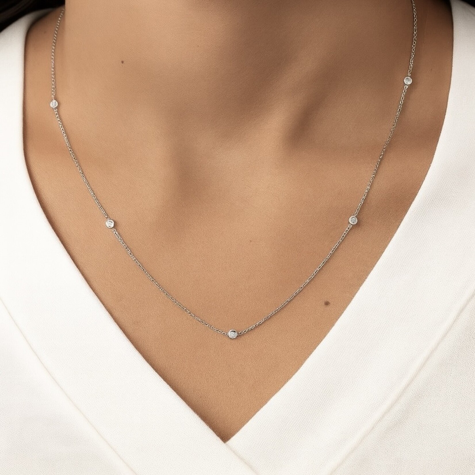 Sterling Silver 1/4 Carat Diamond by the Yard Necklace