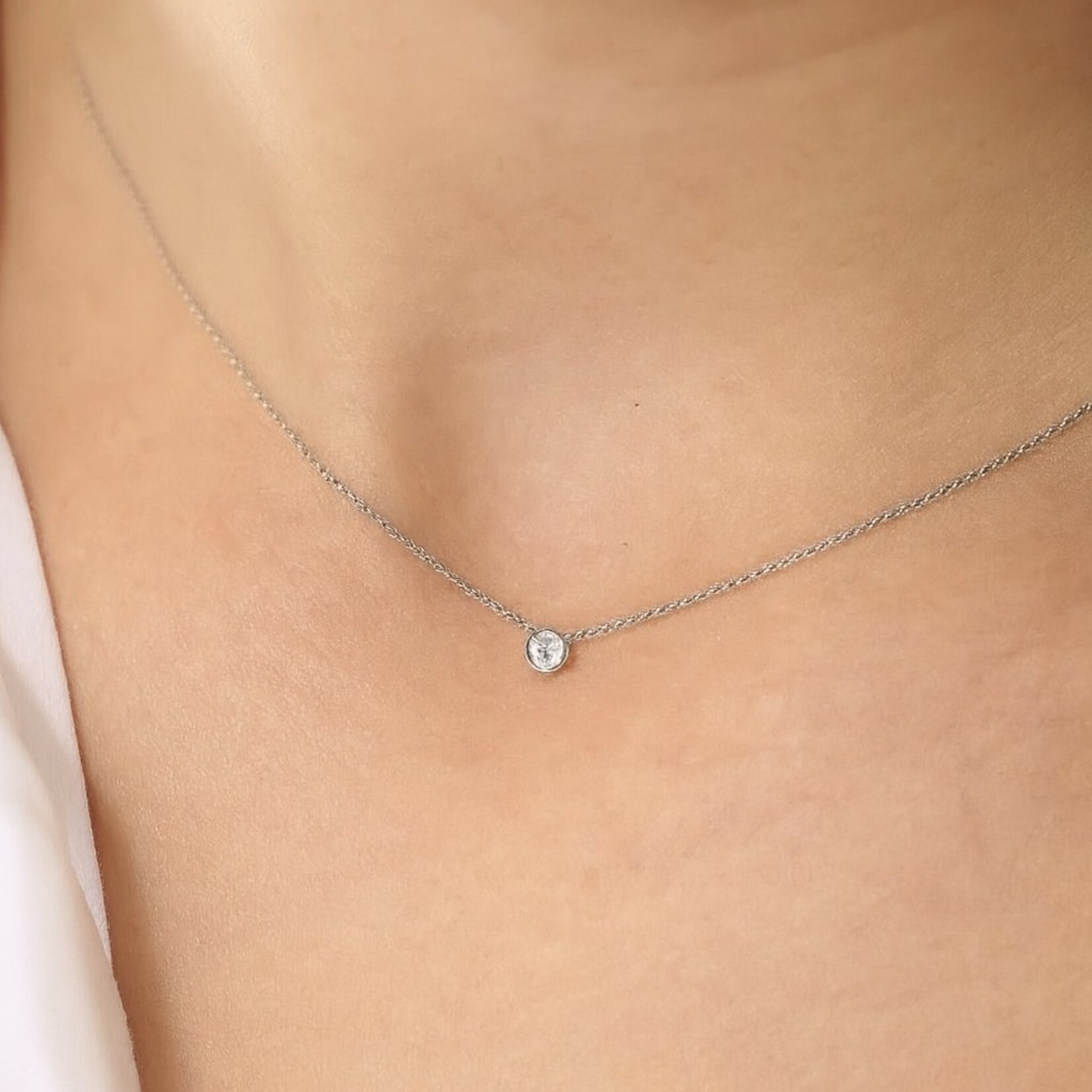 Sterling Silver Diamond Bezel Necklace