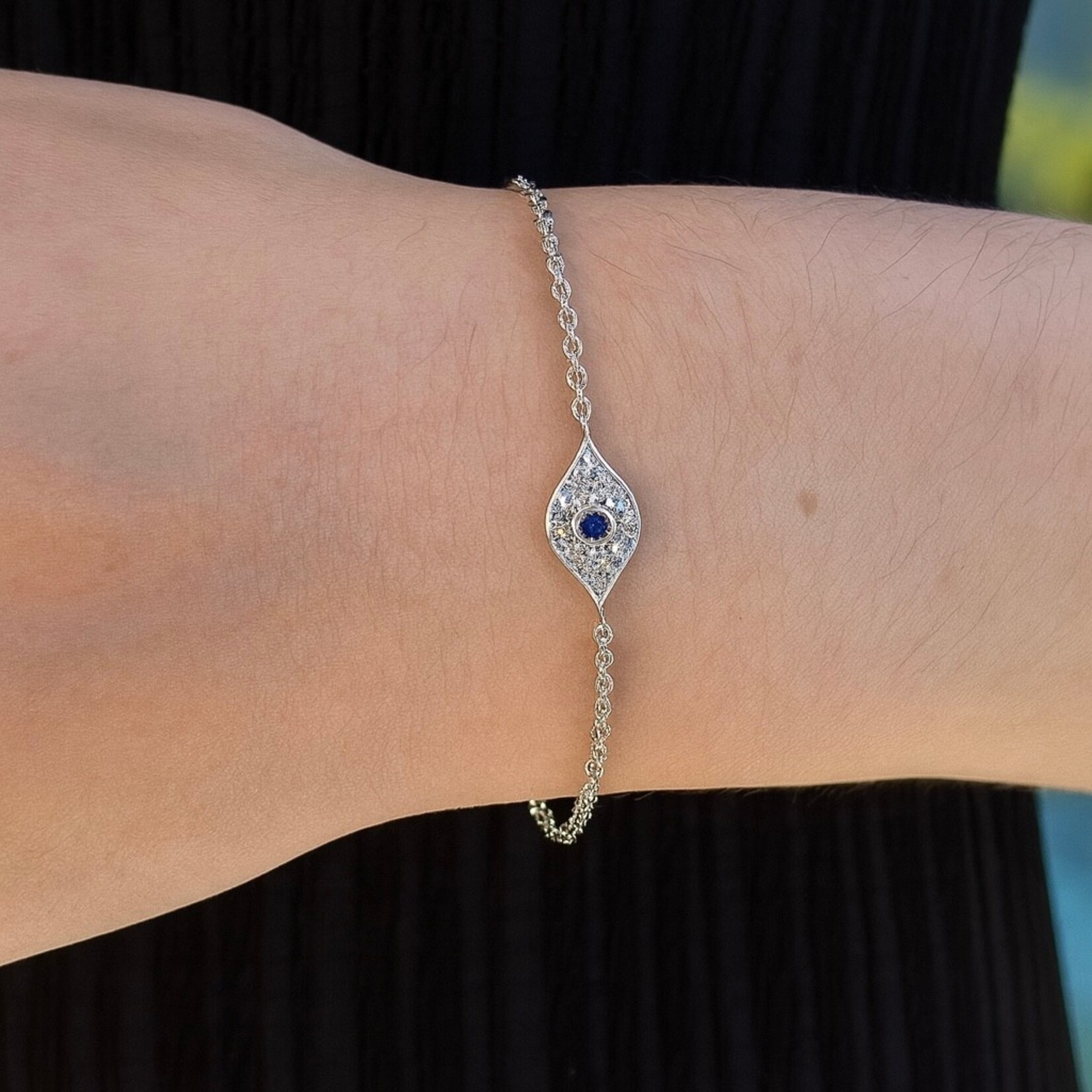Sterling Silver Diamond and Sapphire Evil Eye Bracelet