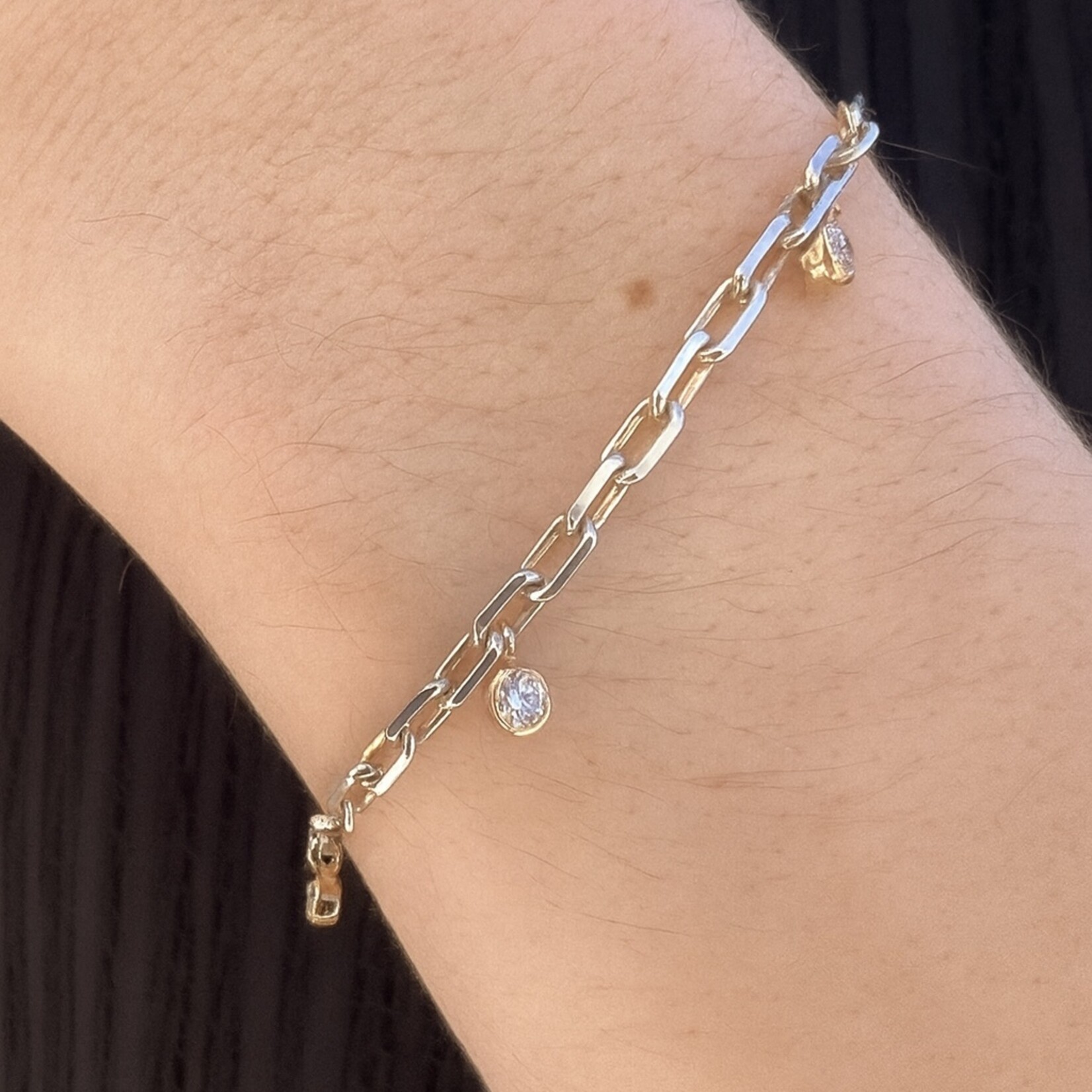 Sterling Silver 14K Yellow Gold  Lab Diamond Charm Bracelet