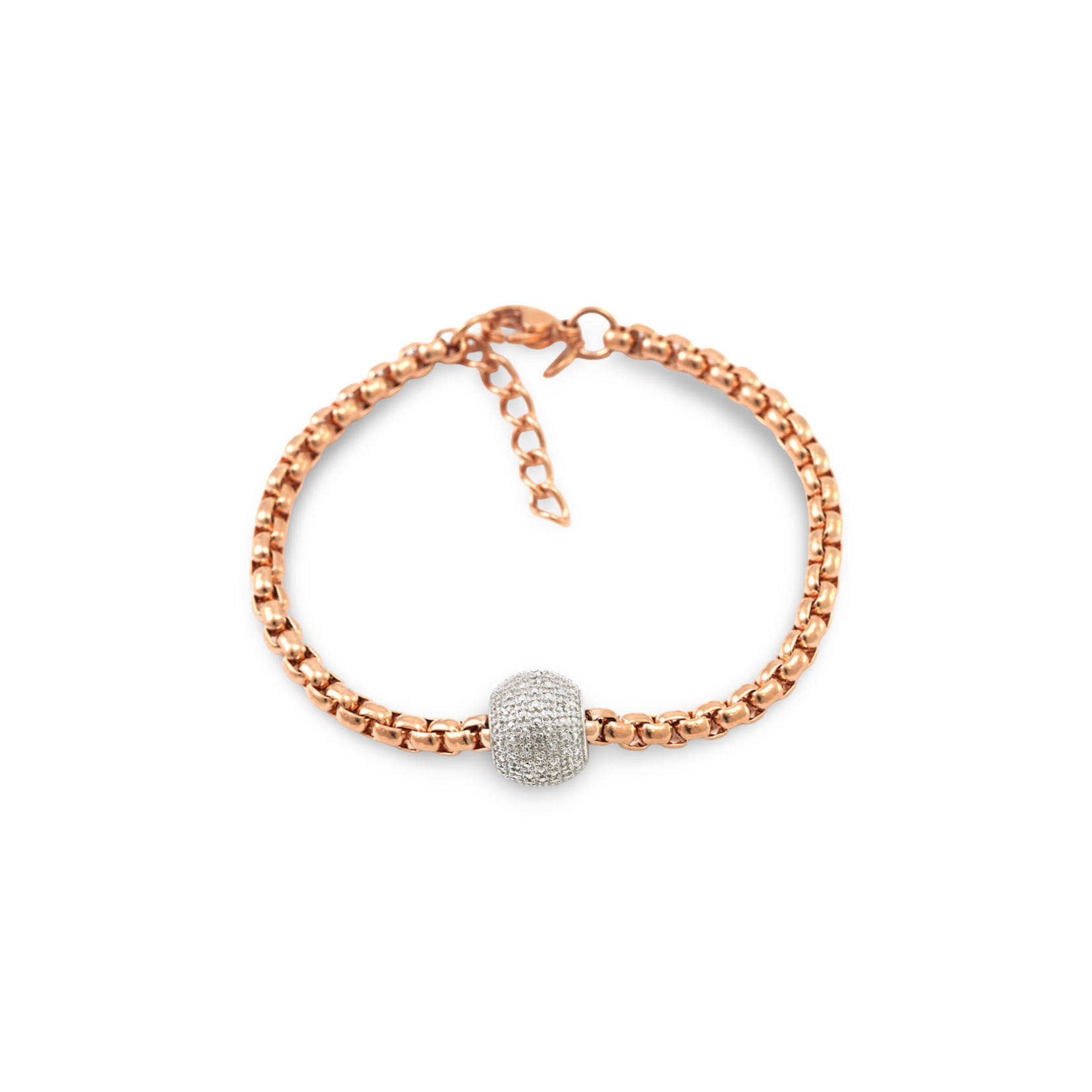 14K Rose Gold over Sterling Silver Pave Diamond Ball Bracelet