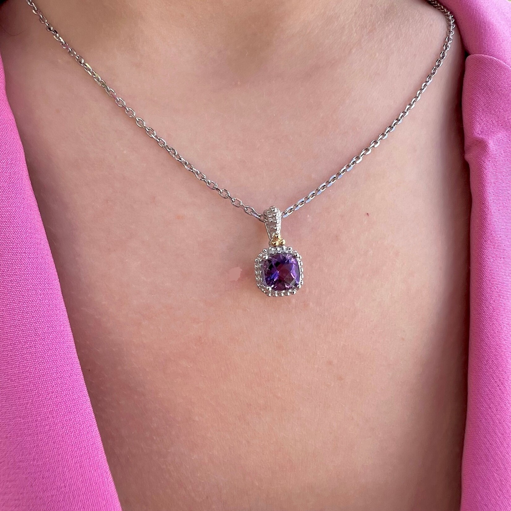 Sterling Silver & 18K Yellow Gold Amethyst Pendant