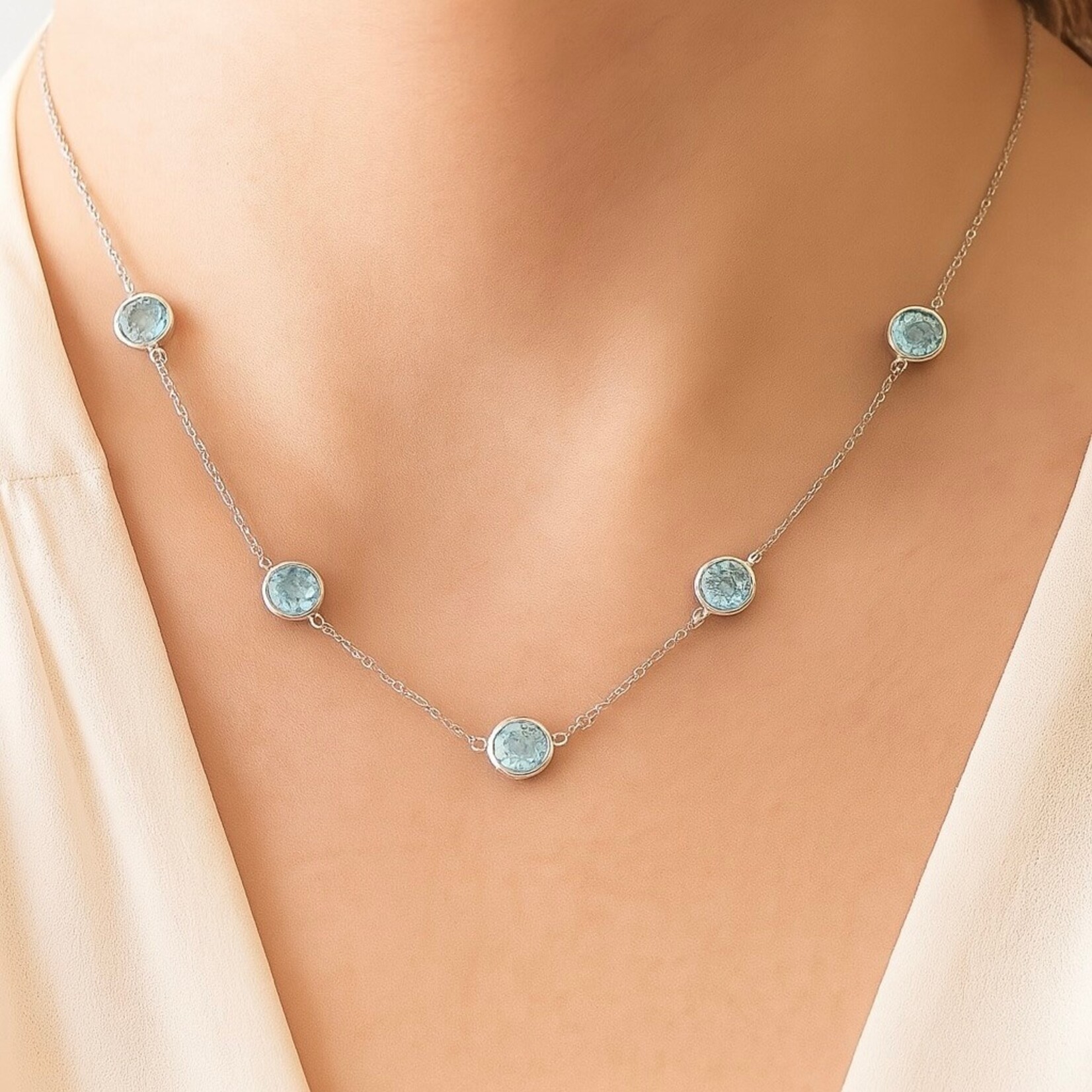 Sterling Silver Blue Topaz Lollipop Necklace