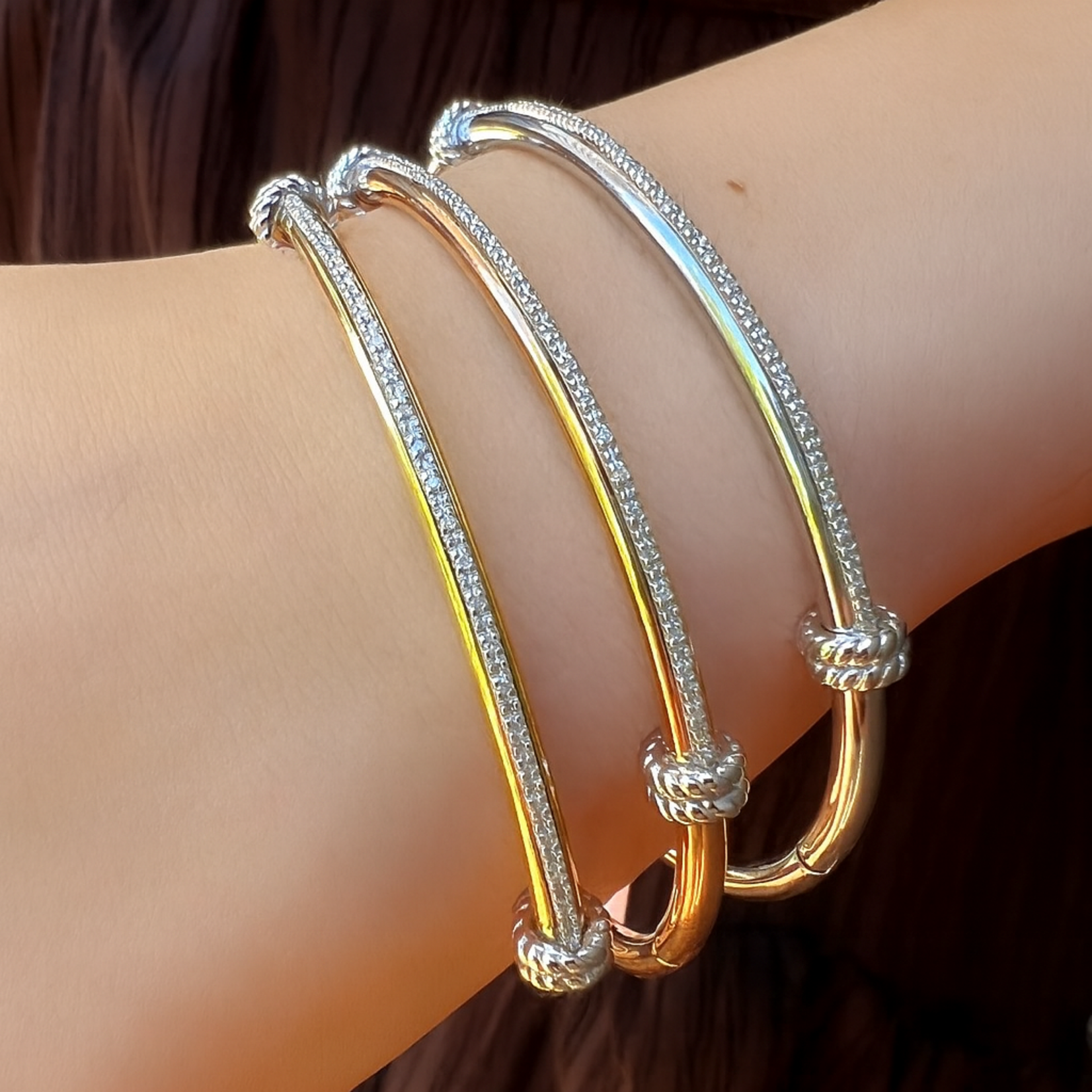 Stainless Steel and Sterling Silver Single Micro Pave Diamond Bangle