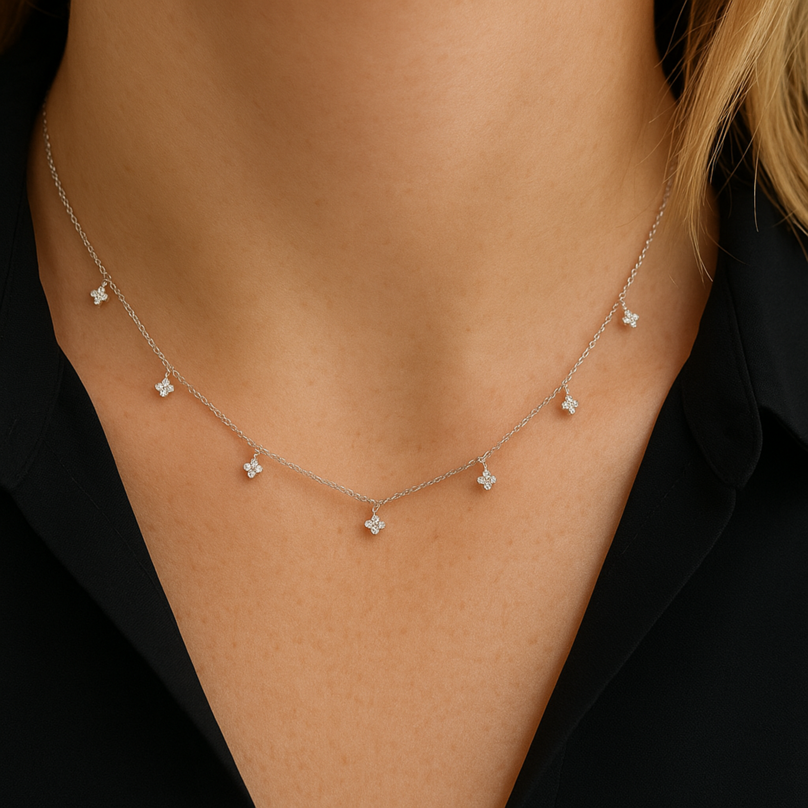 14K Yellow Gold Diamond 0.27ctw Blossom Charm Necklace