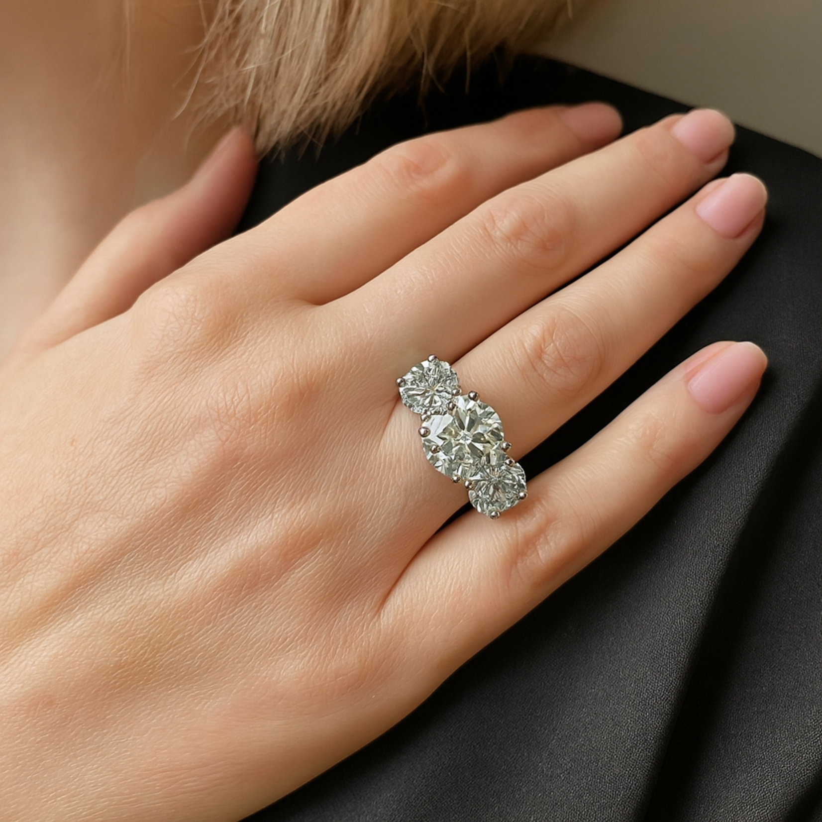 Handmade Platinum Three Stone Diamond Ring