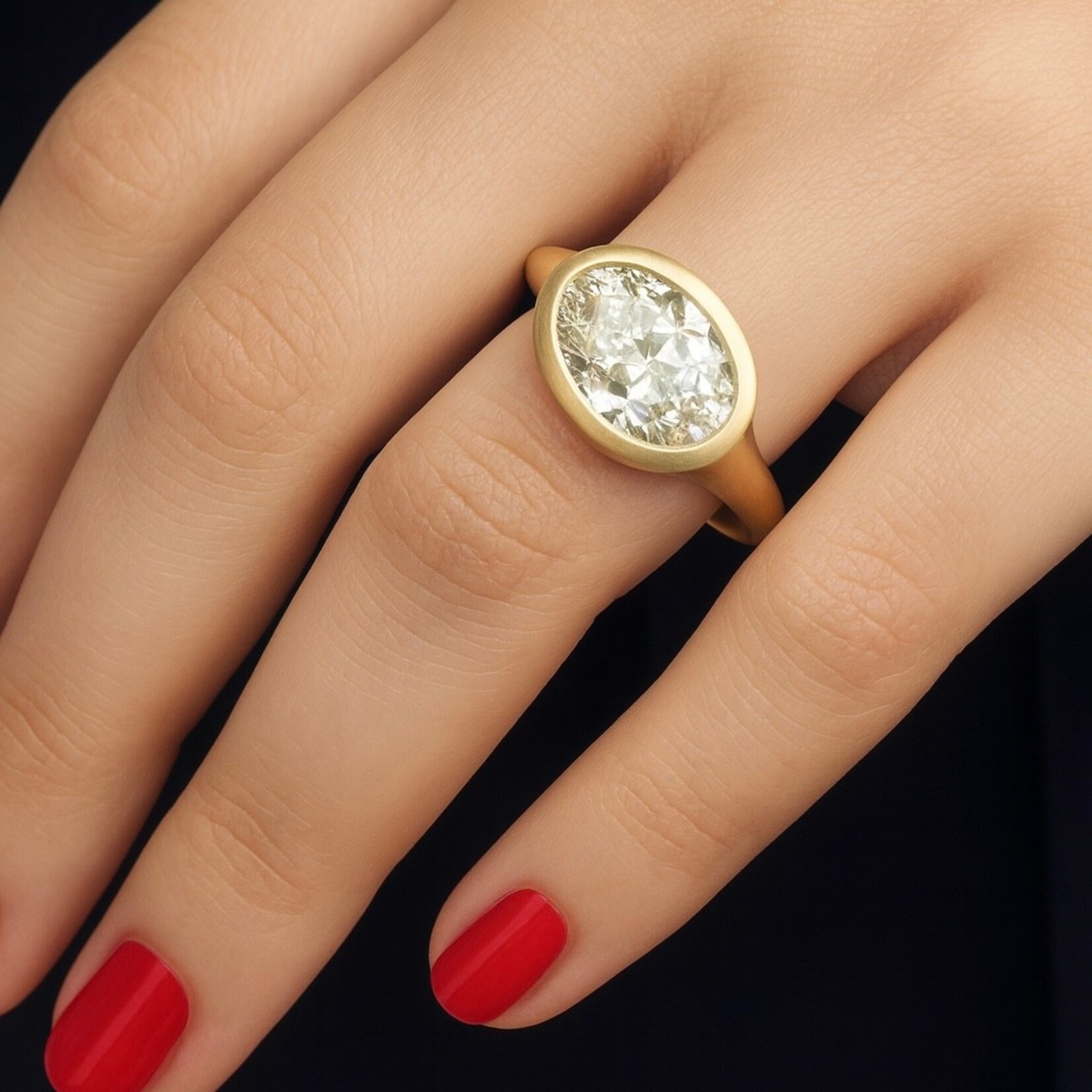 14K Yellow Gold Antique Oval Bezel Set Ring
