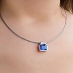 Handmade 14K White Gold Sapphire and Diamond Necklace