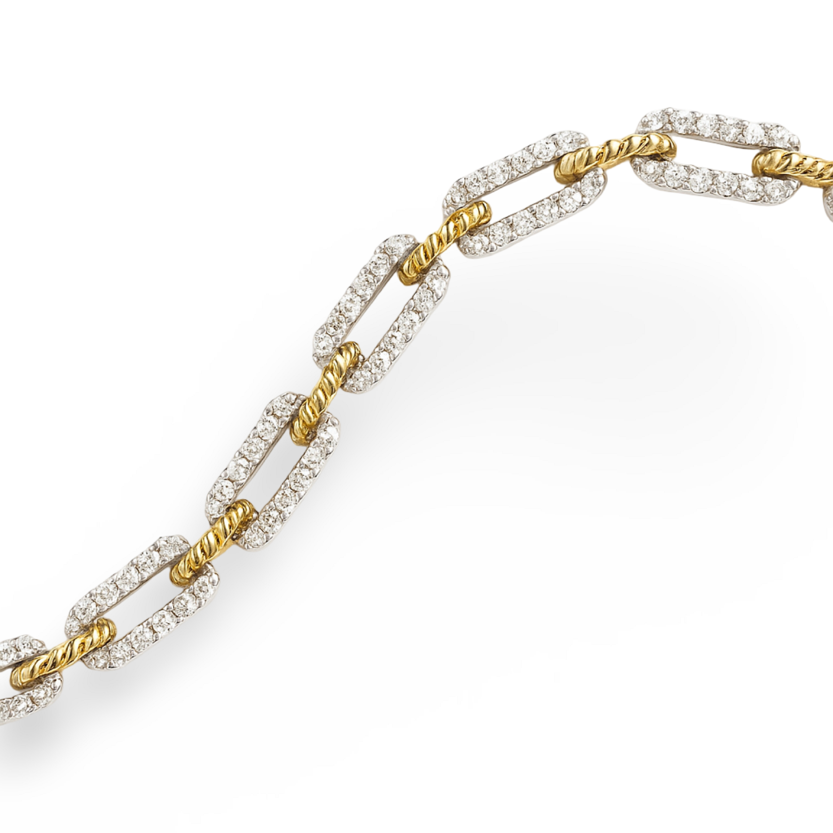 18K White & Yellow Gold Diamond Cable Link Bracelet