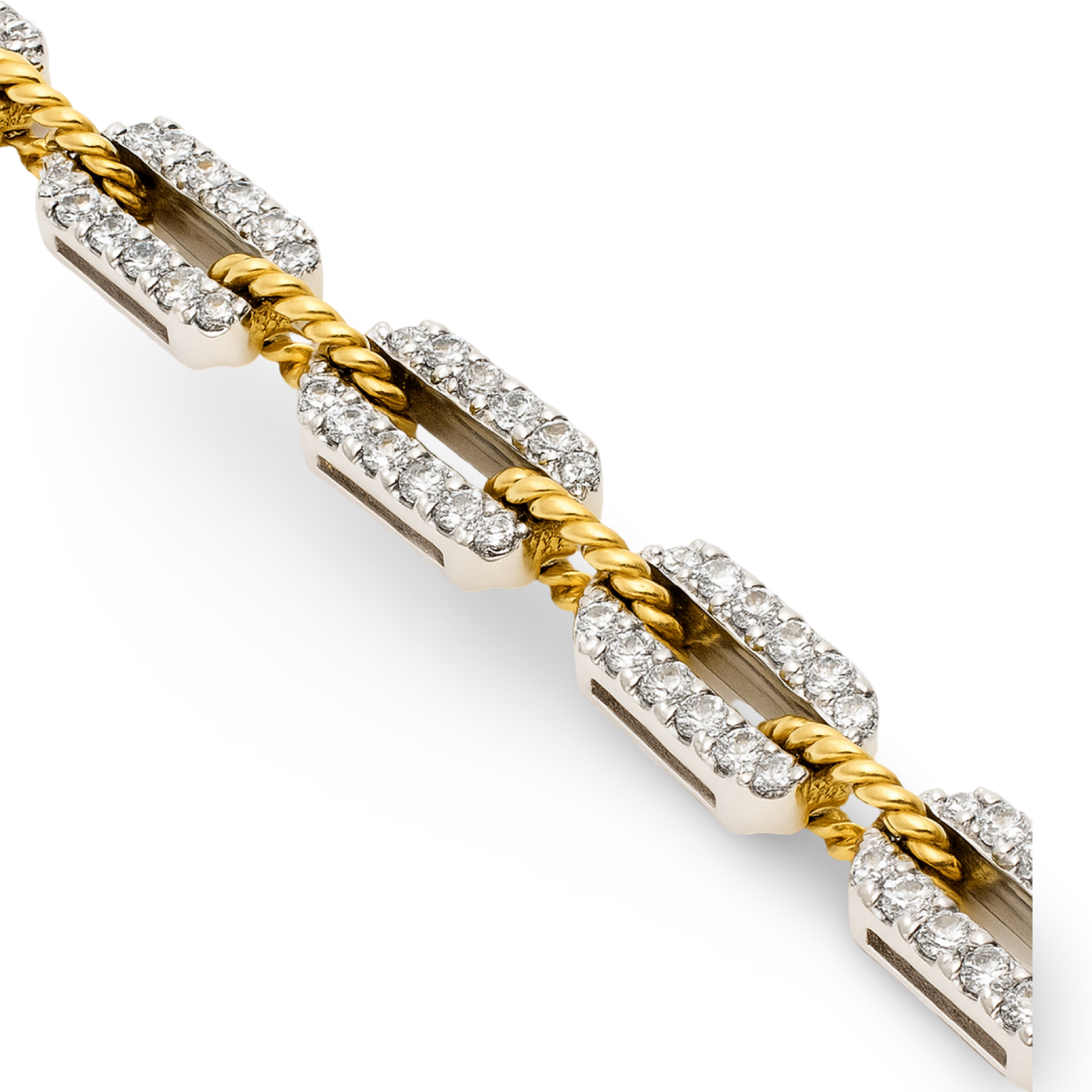 18K White & Yellow Gold Diamond Cable Link Bracelet