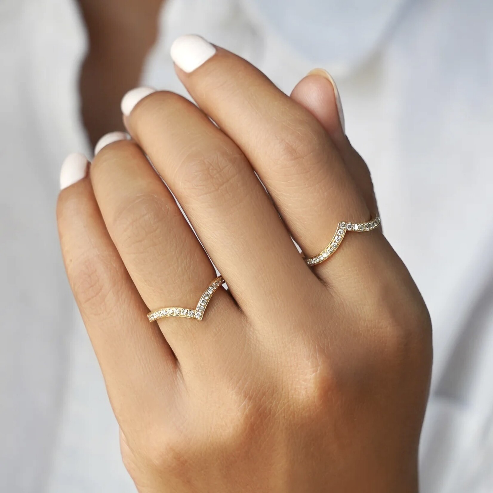 18K Yellow Gold Diamond Chevron Band