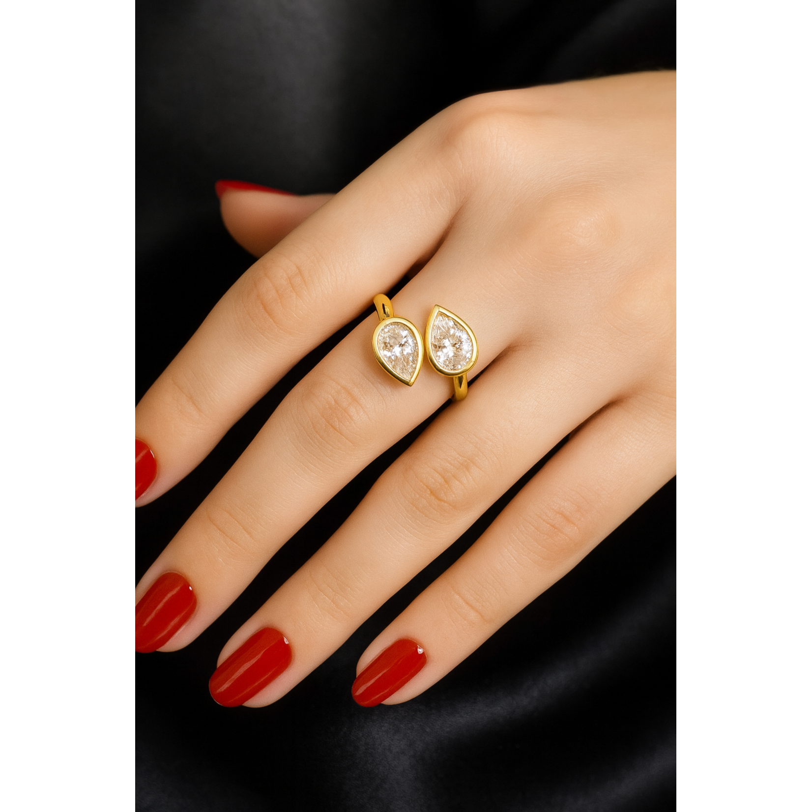 14K Yellow Gold Pear Shape Diamond Toi Et Moi Ring