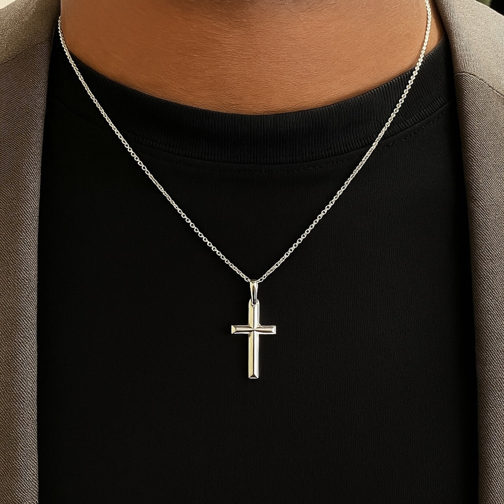 Solid Sterling Silver Beveled Cross