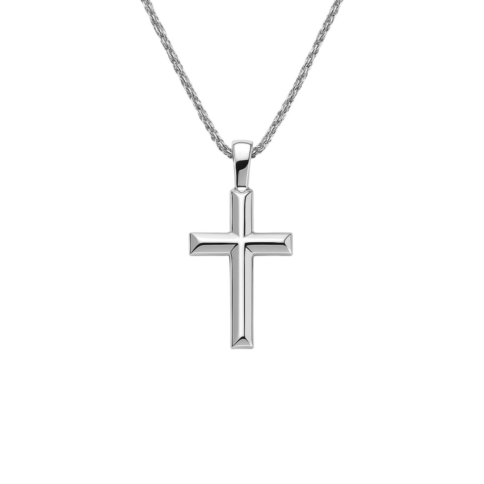 Sterling Silver Beveled Cross Cable Chain