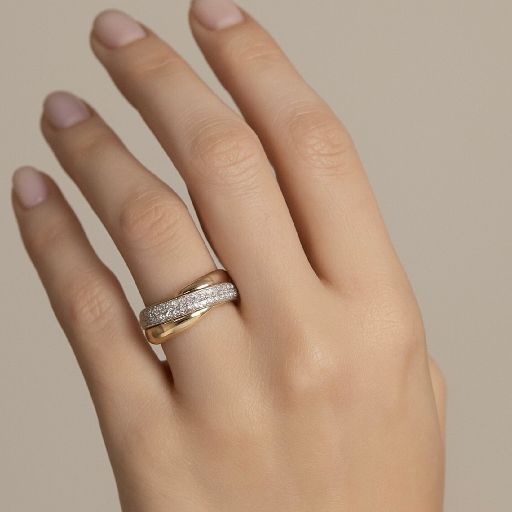 14K Tri Colored Gold & Platinum Diamond Rolling Ring