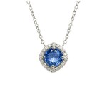 14K White Gold Sapphire & Diamond Cushion Halo Pendant