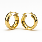 14K Yellow Gold Small Puffed Polished Hoop Earrings