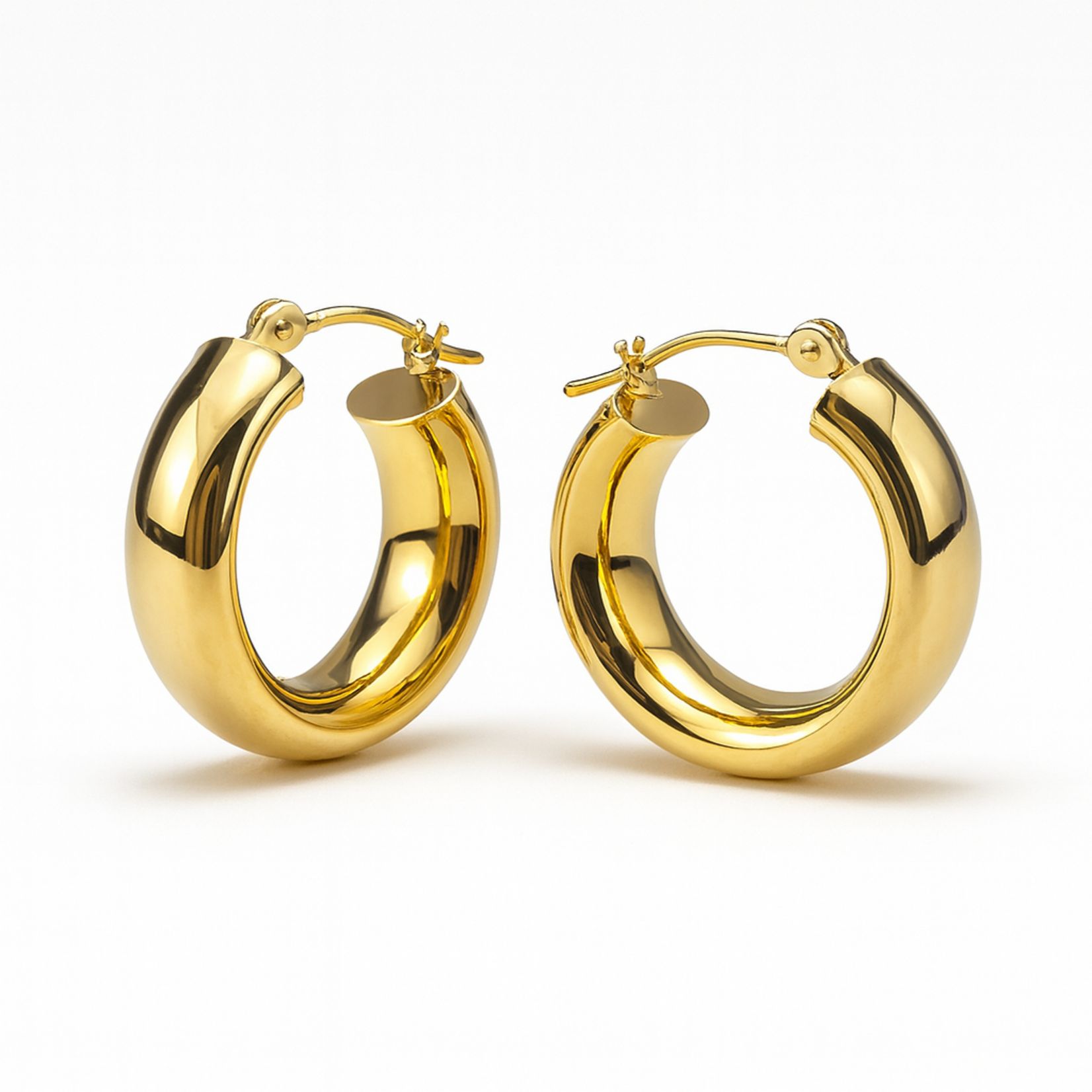 14K Yellow Gold Small Puffed Polished Hoop Earrings