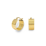 14K Yellow Gold Small Polished Ribbed Hoop Earrings