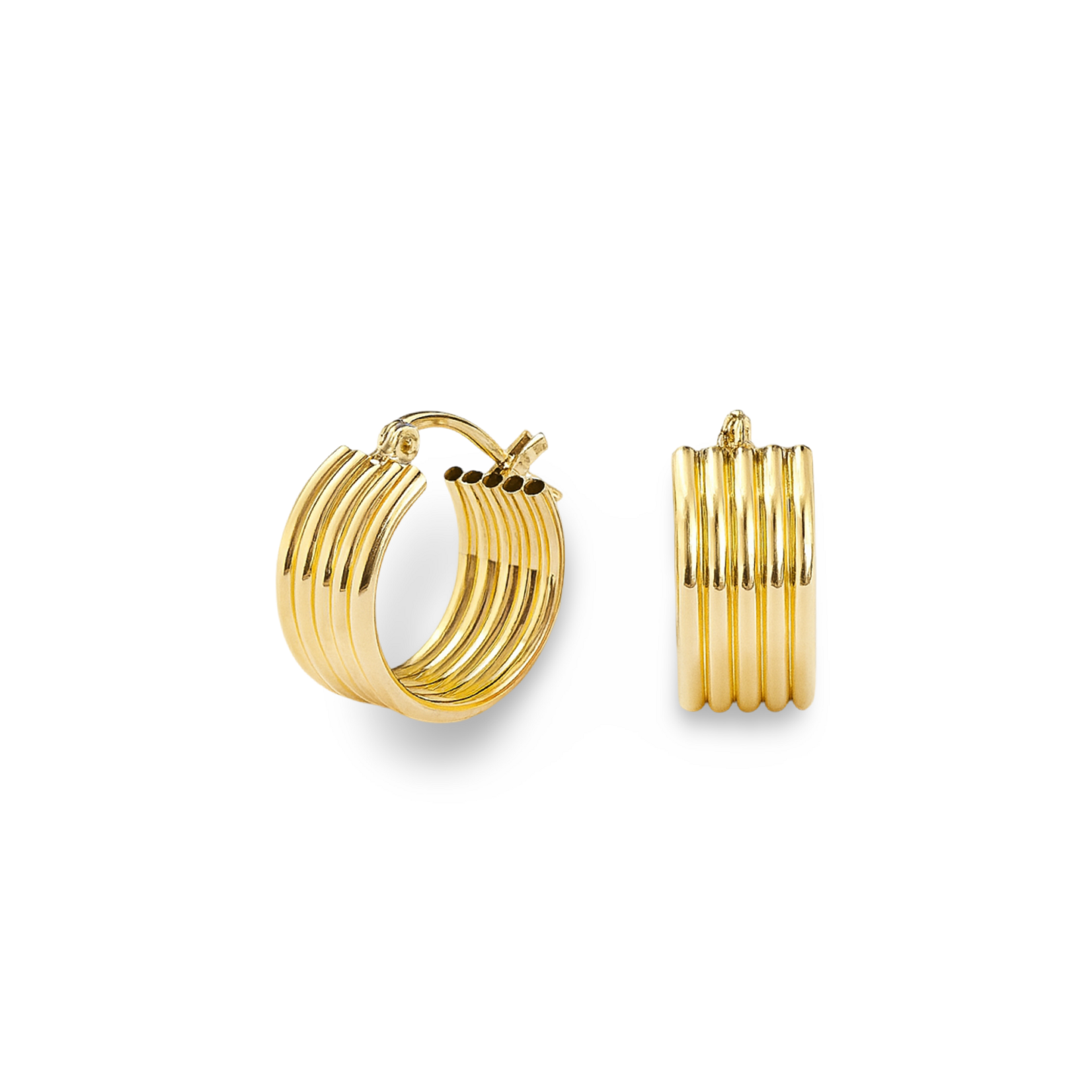 14K Yellow Gold Small Polished Ribbed Hoop Earrings