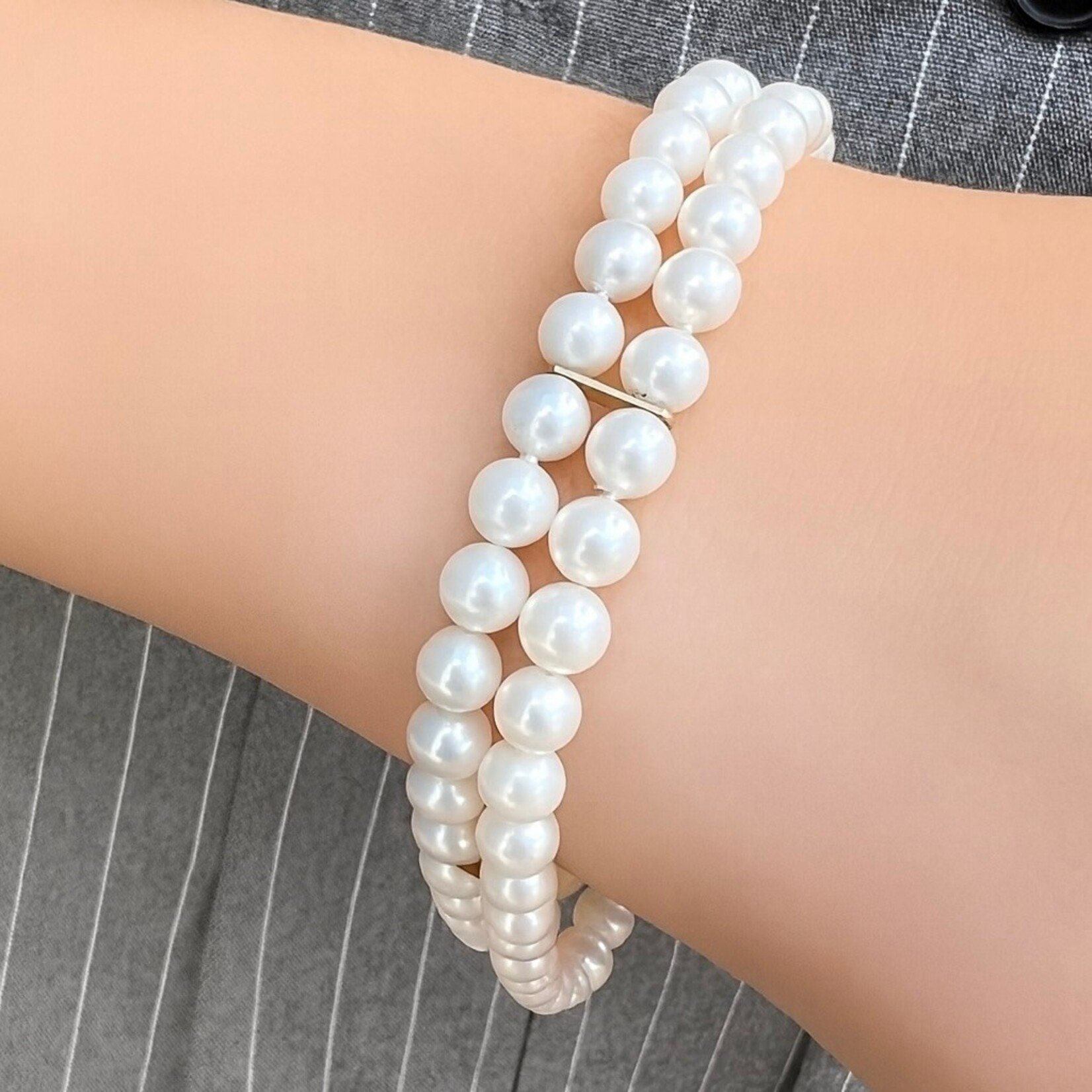 14K Yellow Gold Double Strand Akoya Pearl Bracelet