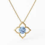 14K Yellow Gold Lab Aquamarine Blossom Frame Pendant