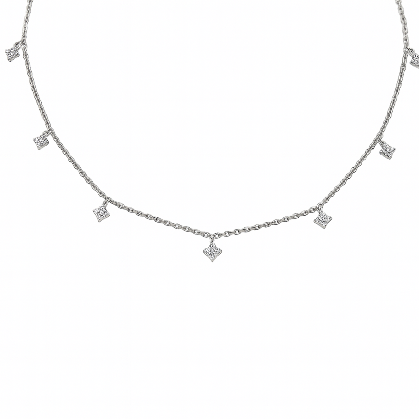 14K White Gold Diamond Blossom Charm Necklace