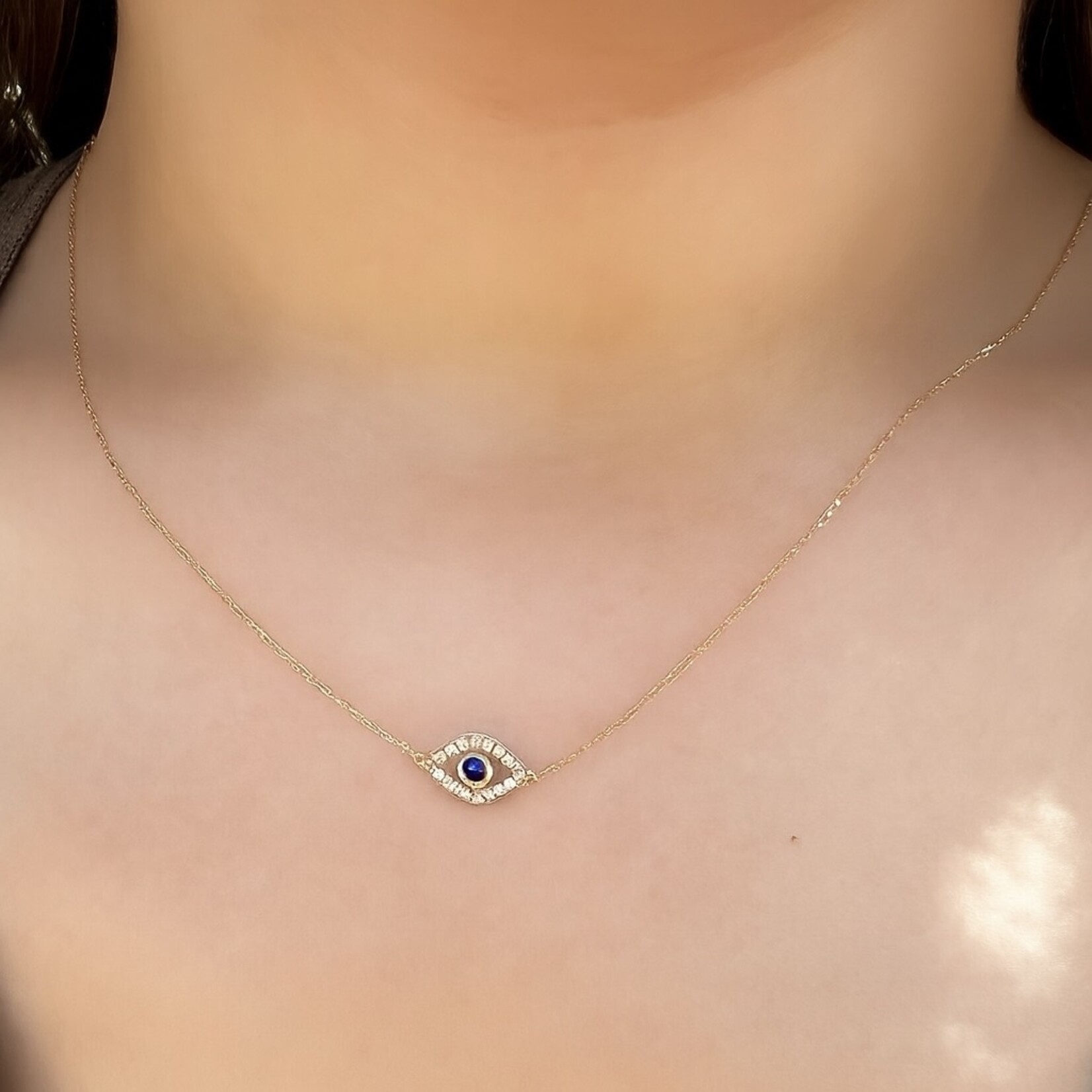 14K Yellow Gold Sapphire & Diamond Evil Eye Pendant