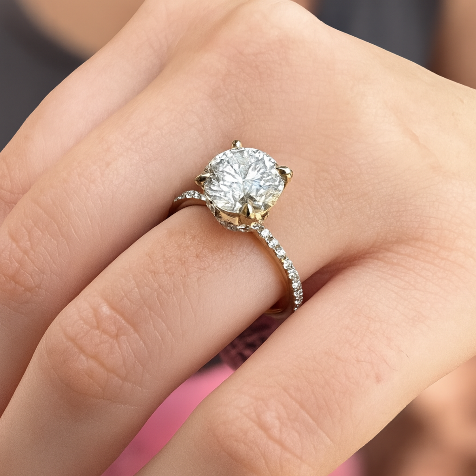 14K Yellow Gold Lab Diamond Hidden Halo Engagement Ring