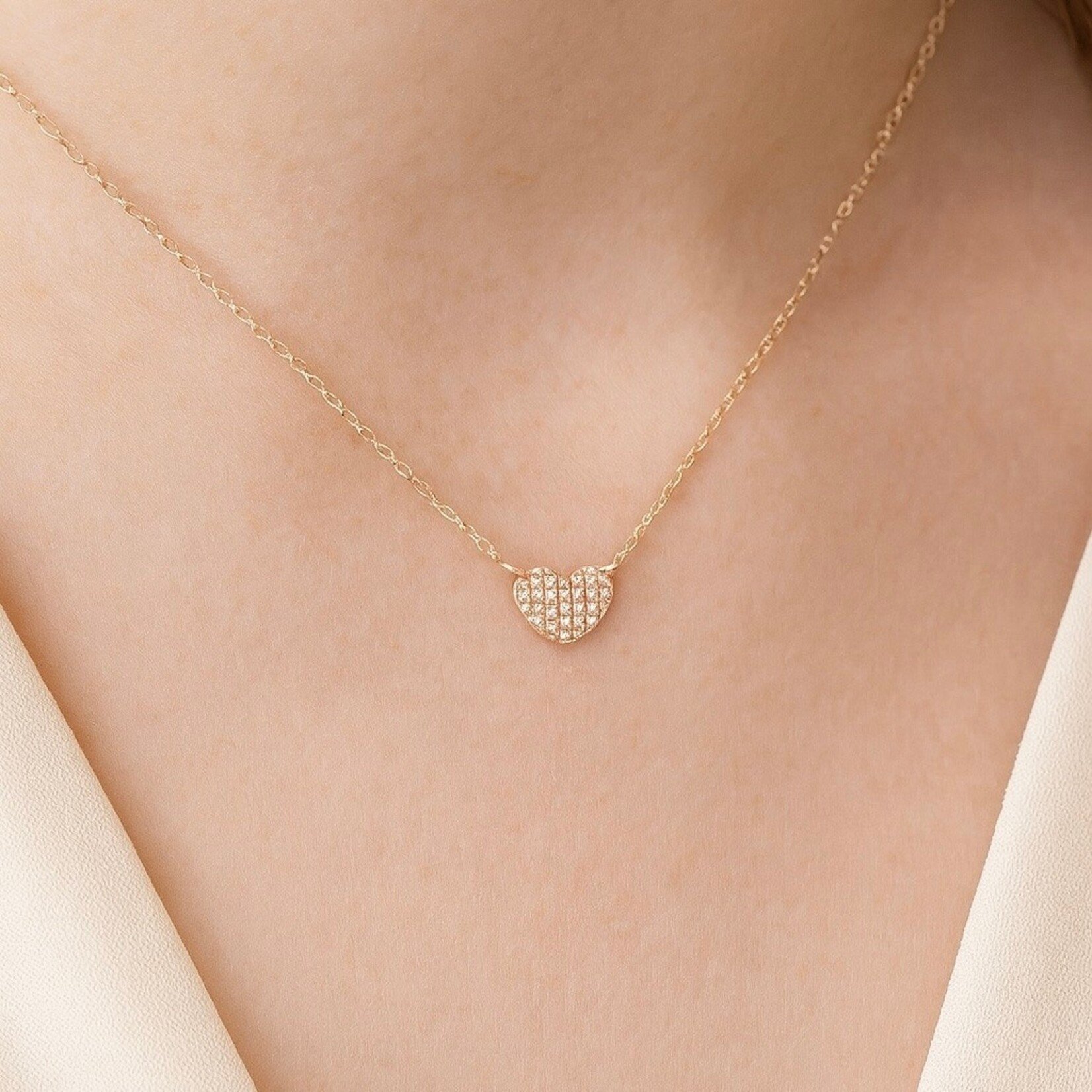 14K Yellow Gold Petite Heart Necklace