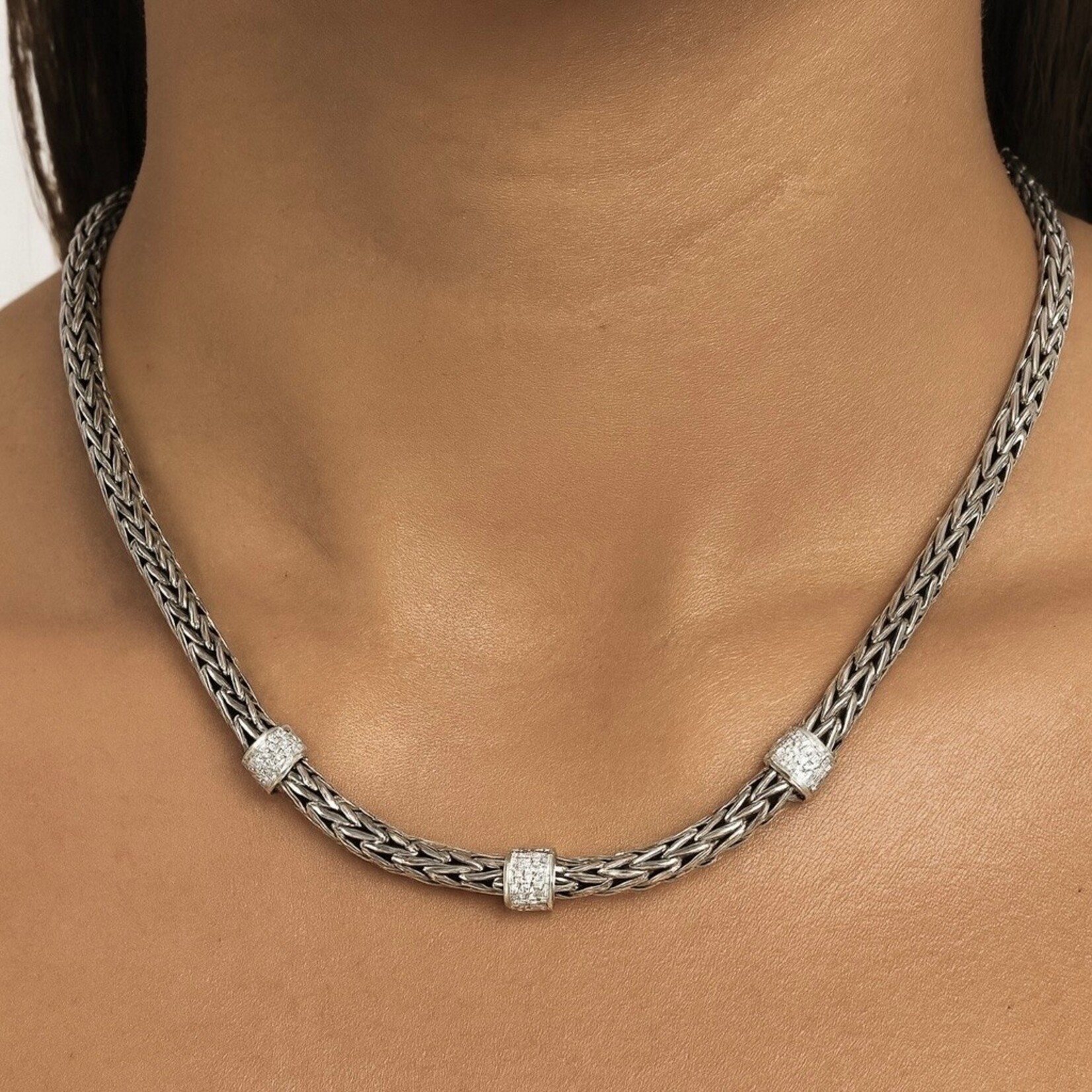 Sterling Silver White Sapphire Weave Chain Necklace