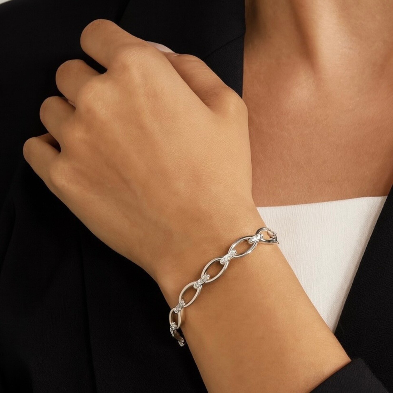 Sterling Silver Diamond Link Bangle