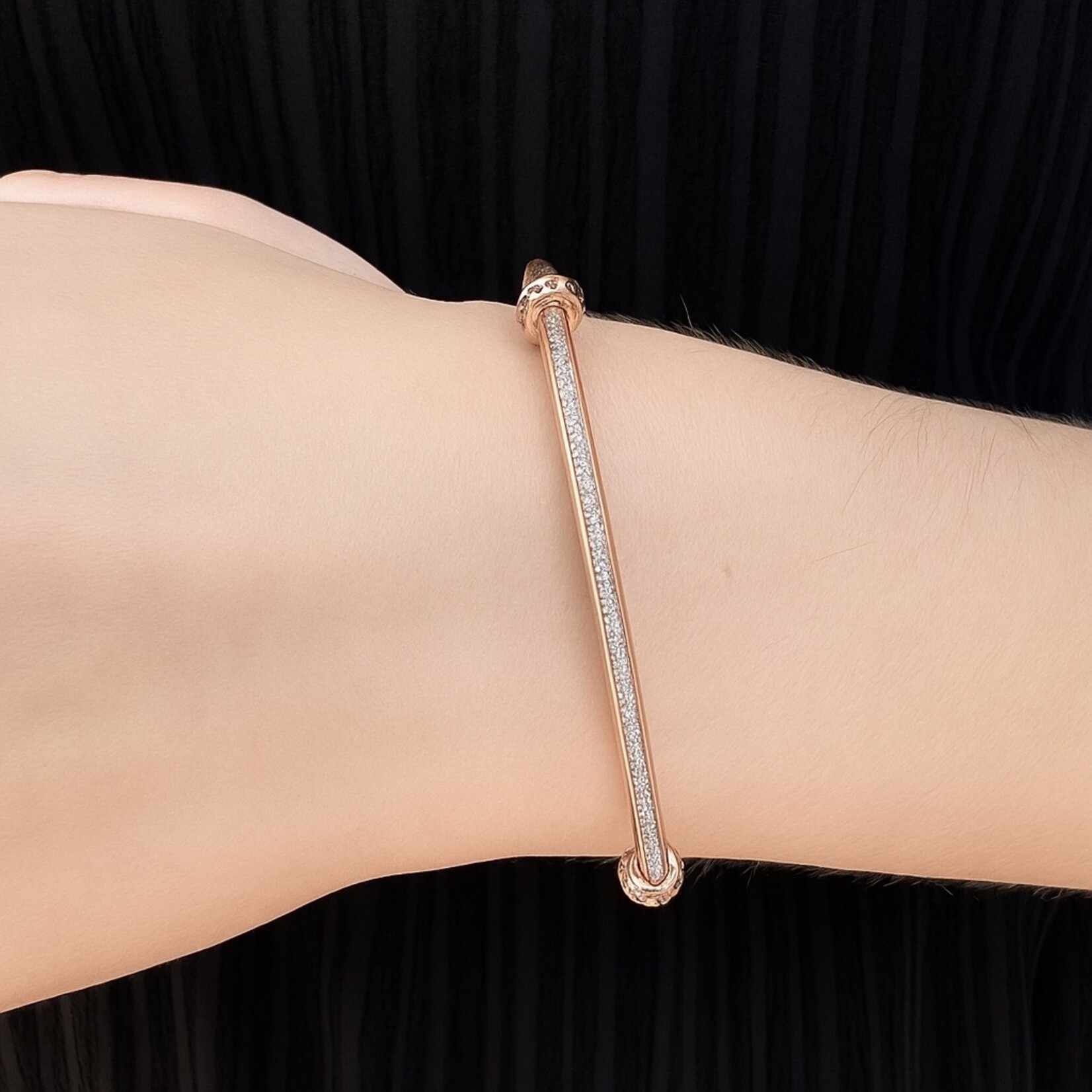 14K Rose Gold Over Stainless Steel Single Micro Pave Diamond Bangle