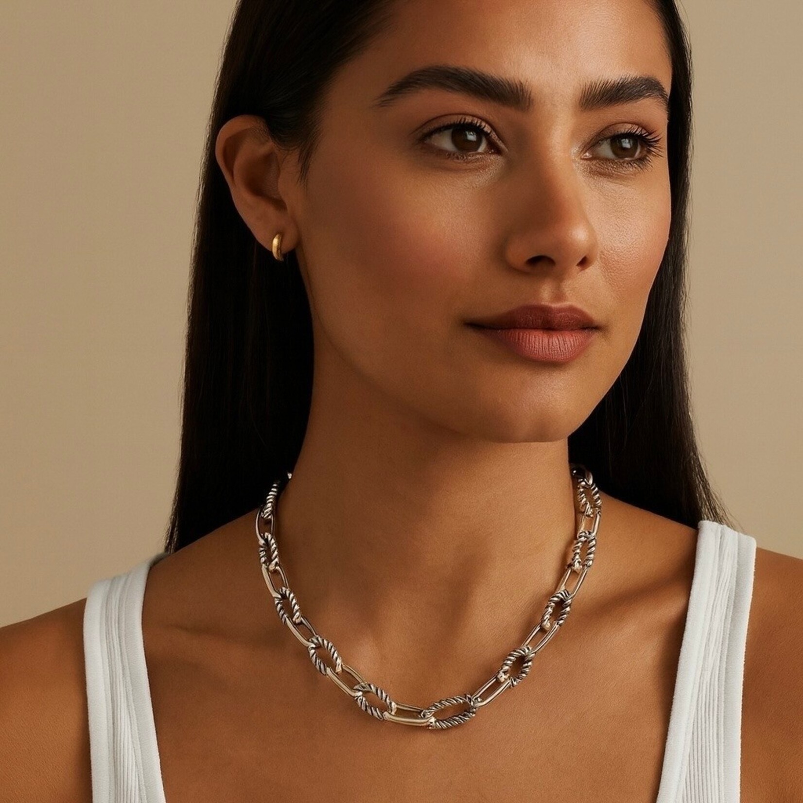 Sterling Silver Italian Cable Paperclip Necklace