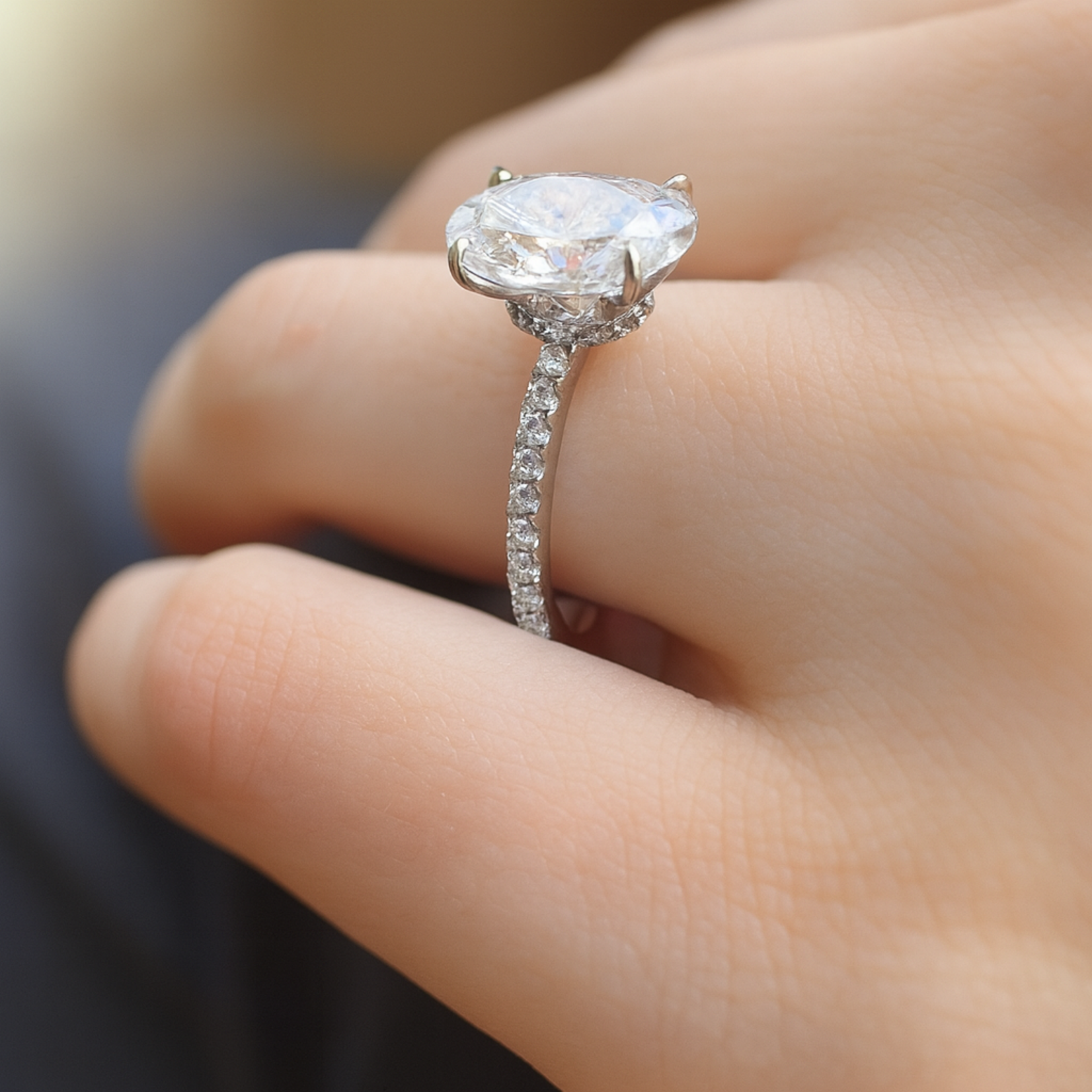 Platinum Oval Diamond Hidden Halo Engagement Ring