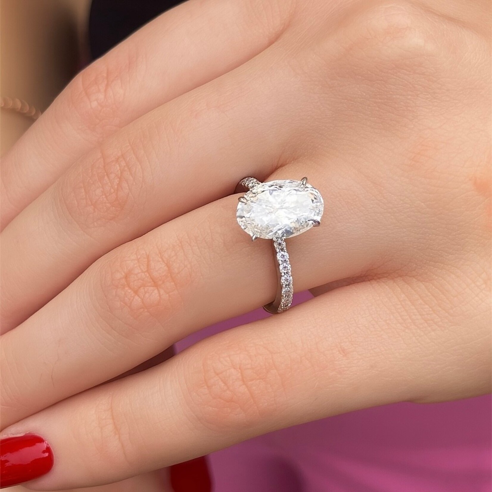 Platinum Oval Diamond Hidden Halo Engagement Ring