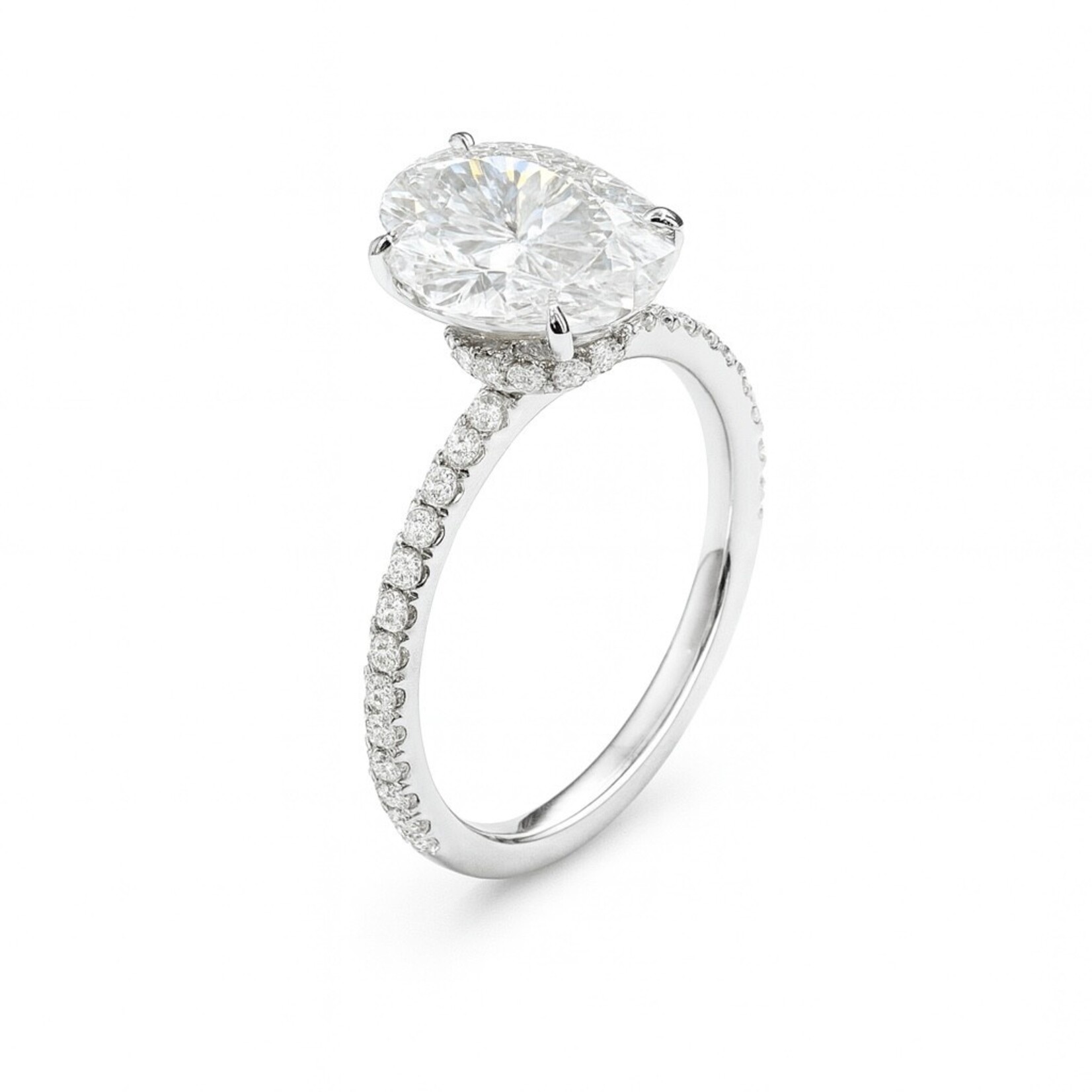 Platinum Oval Diamond Hidden Halo Engagement Ring