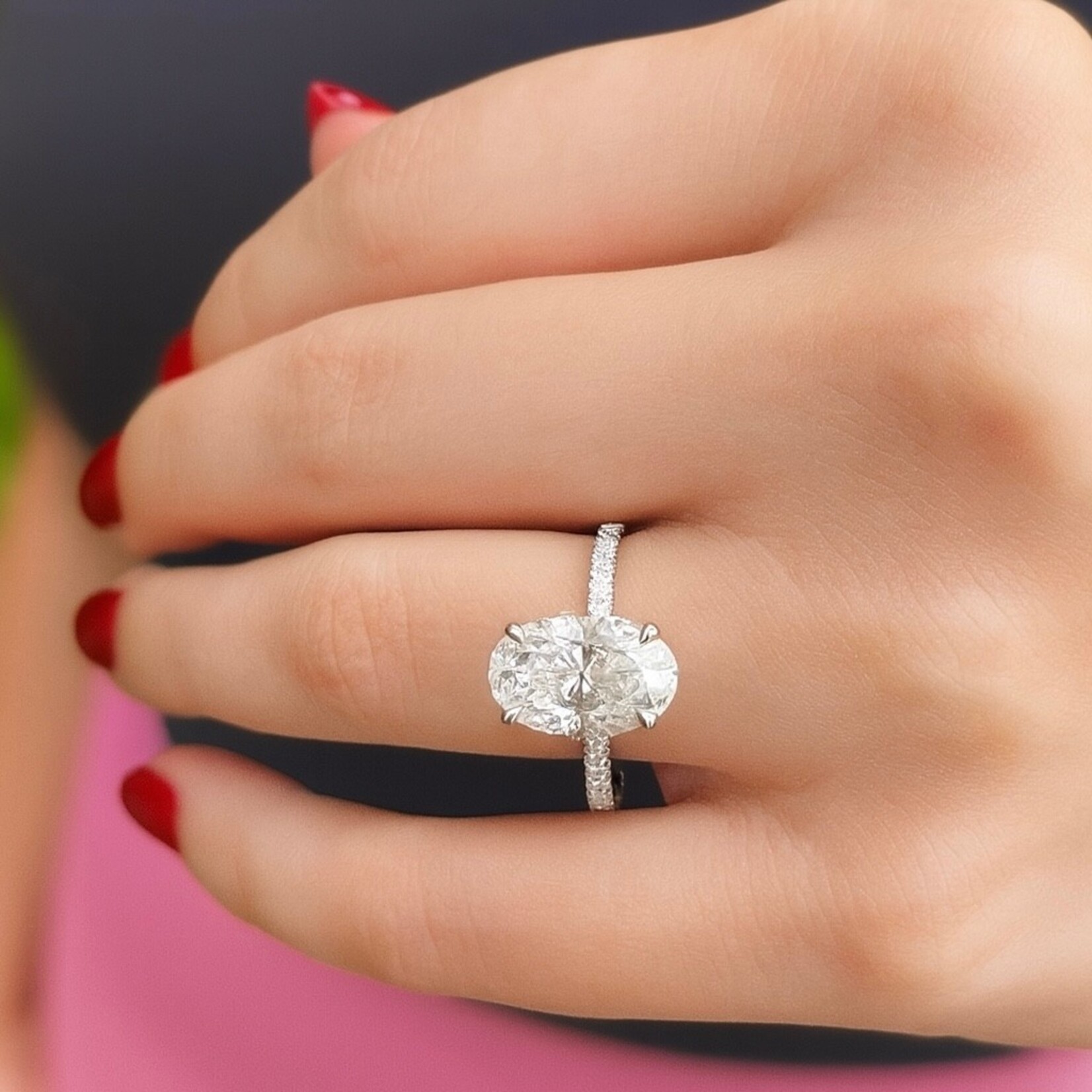 Platinum Oval Diamond Hidden Halo Engagement Ring