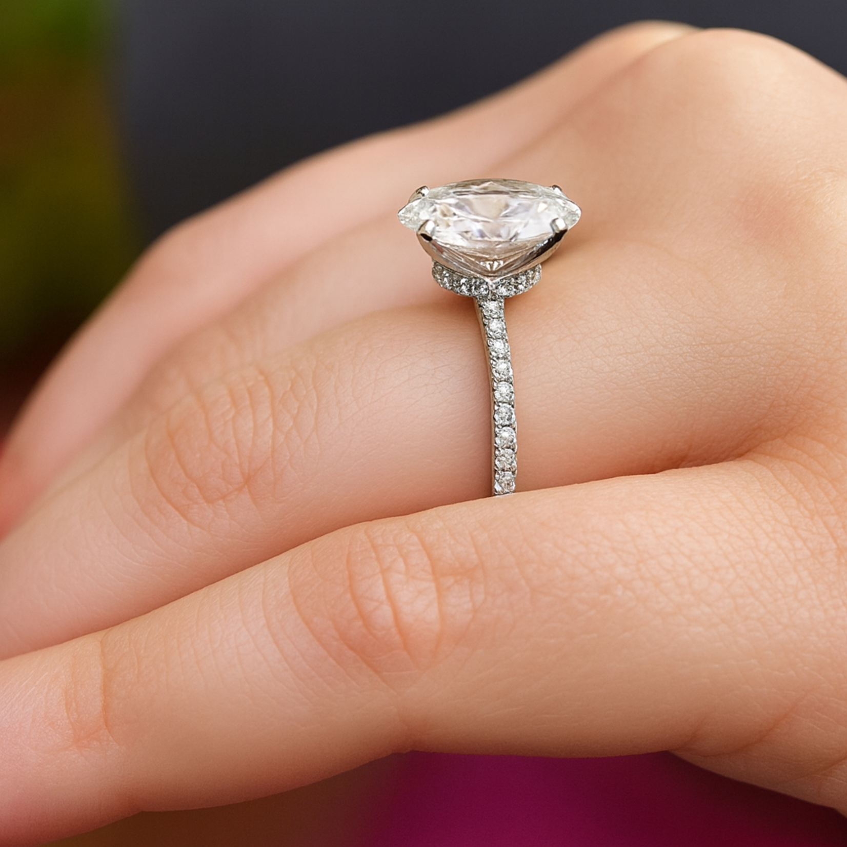 Platinum Oval Diamond Hidden Halo Engagement Ring