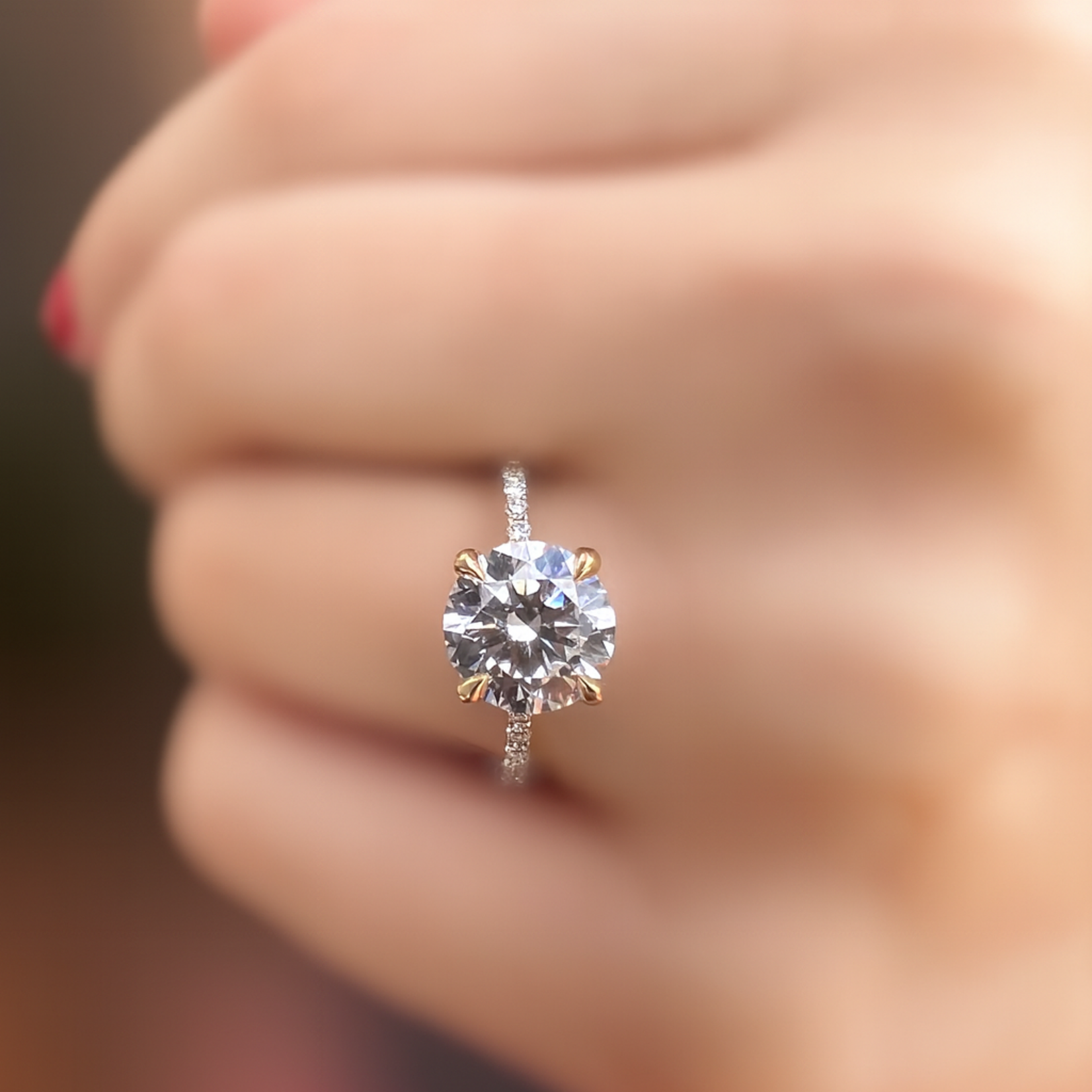 14K Yellow Gold Lab Diamond Hidden Halo Engagement Ring