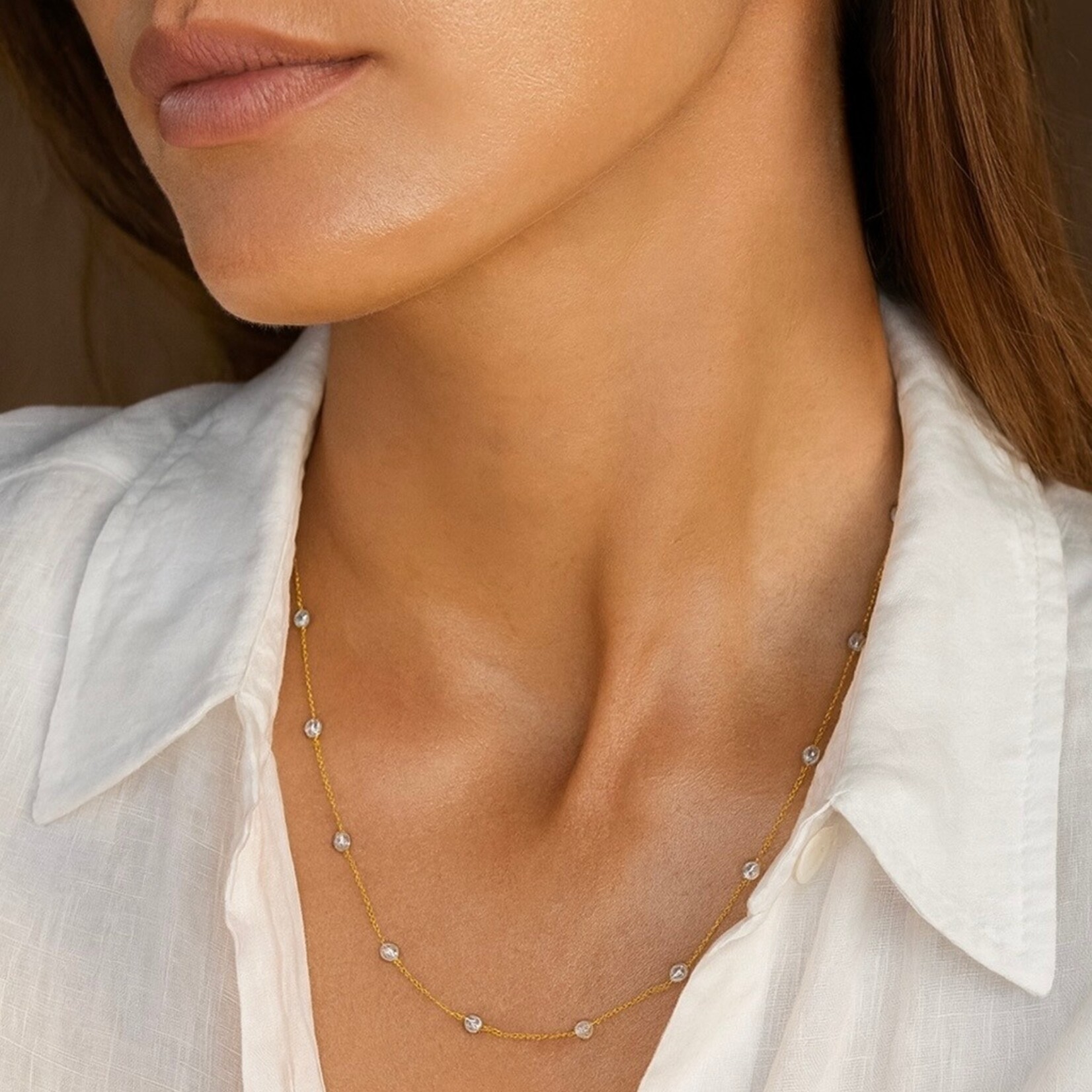 18K Two Tone Gold 1.50 Carat Diamond by the Yard Necklace