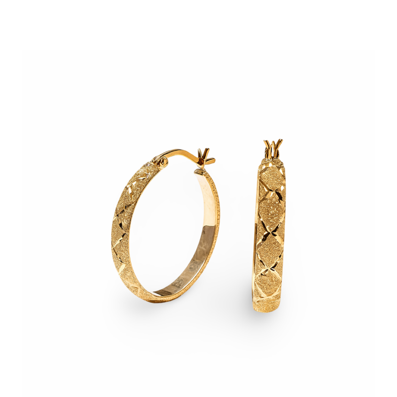 14KY Oval Medium Diamond Cut Hoop Earrings