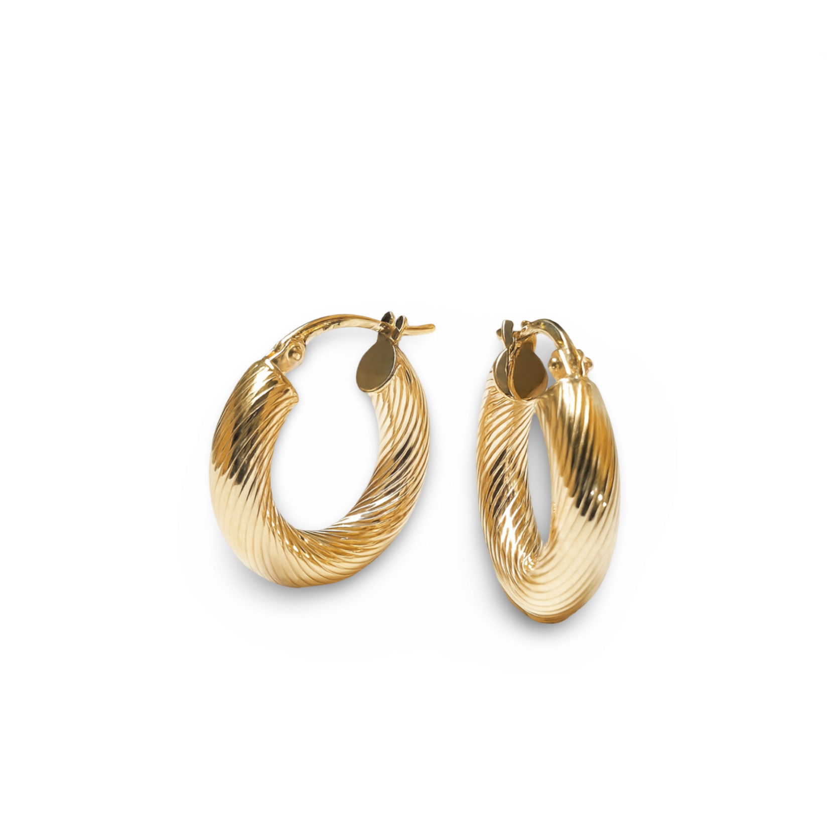 14K Yellow Gold Medium Twisted Lines Hoop Earrings