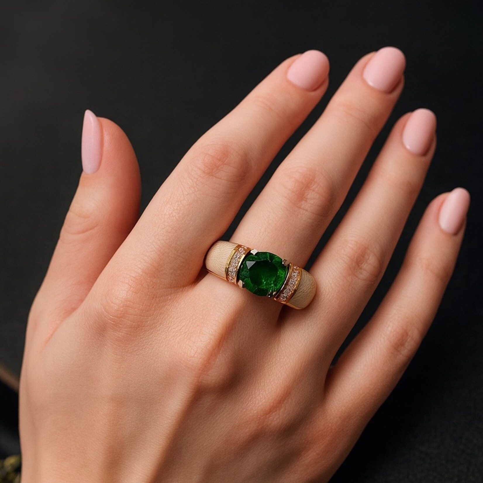 18K Yellow Gold Victor Mayer Tourmaline, Enamel & Diamonds Ring